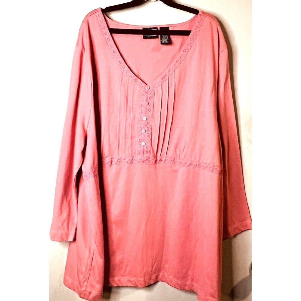 Bobbie Brooks Womens Blouse Plus 2X (20w) 3/4 Sleeves Lace On V Neck Pleated